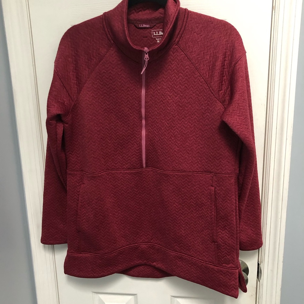 L.L. Bean FlexForward Quilted 1/2 Zip Pullover Medium Heather Cranberry Red